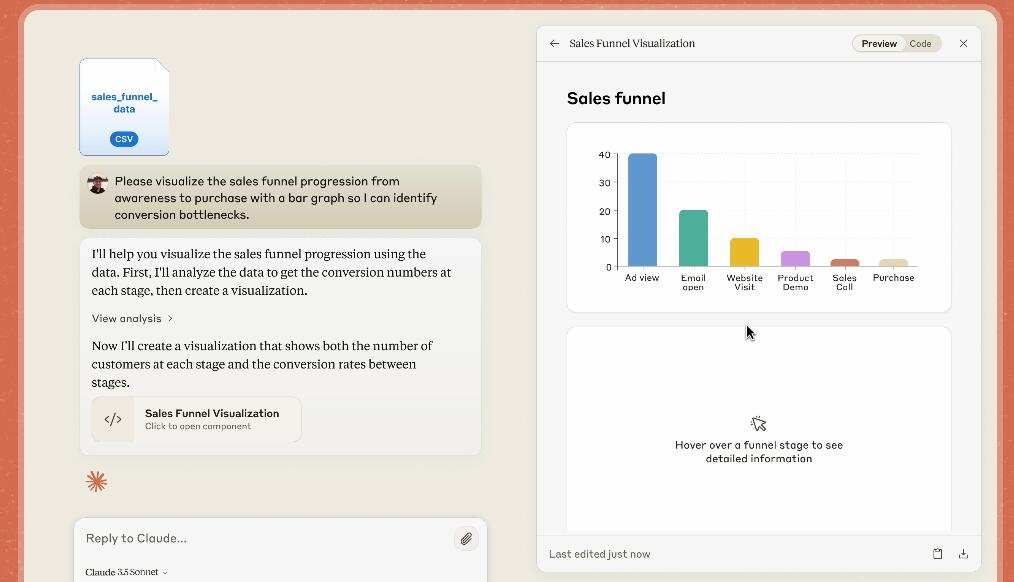 OpenAI劲敌Anthropic升级AI助手,Claude可写网页代码,更像数据分析师