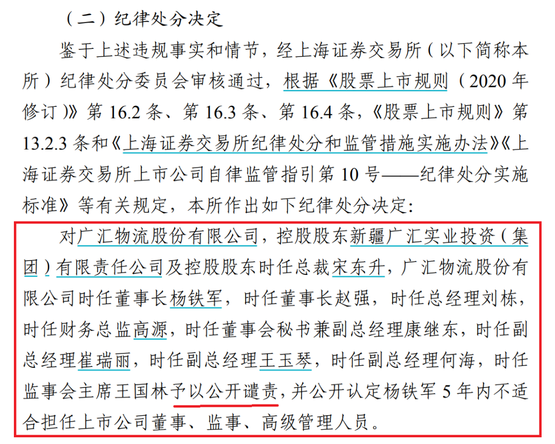 上交所决定,对ST广物及时任董事长杨铁军等予以公开谴责