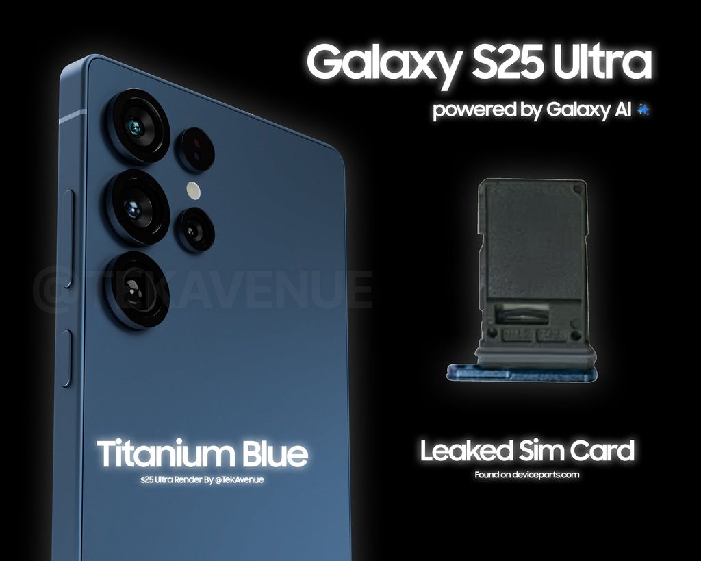 三星 Galaxy S25 Ultra 手机渲染图再曝光,钛蓝色惊艳亮相