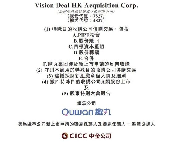 趣丸借壳SPAC香港上市终止,卫哲发起的Vision Deal被停牌:决定申请复核