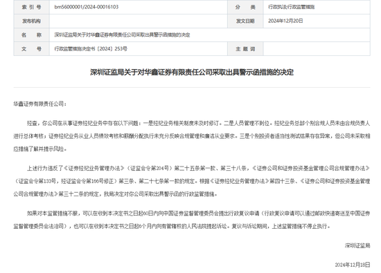 中信证券,被采取监管措施!招商证券、华鑫证券也被点名