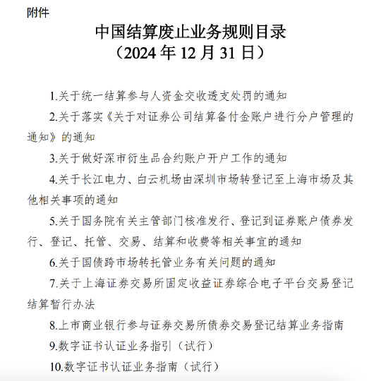 中国结算:废止《关于统一结算参与人资金交收透支处罚的通知》等10件业务规则