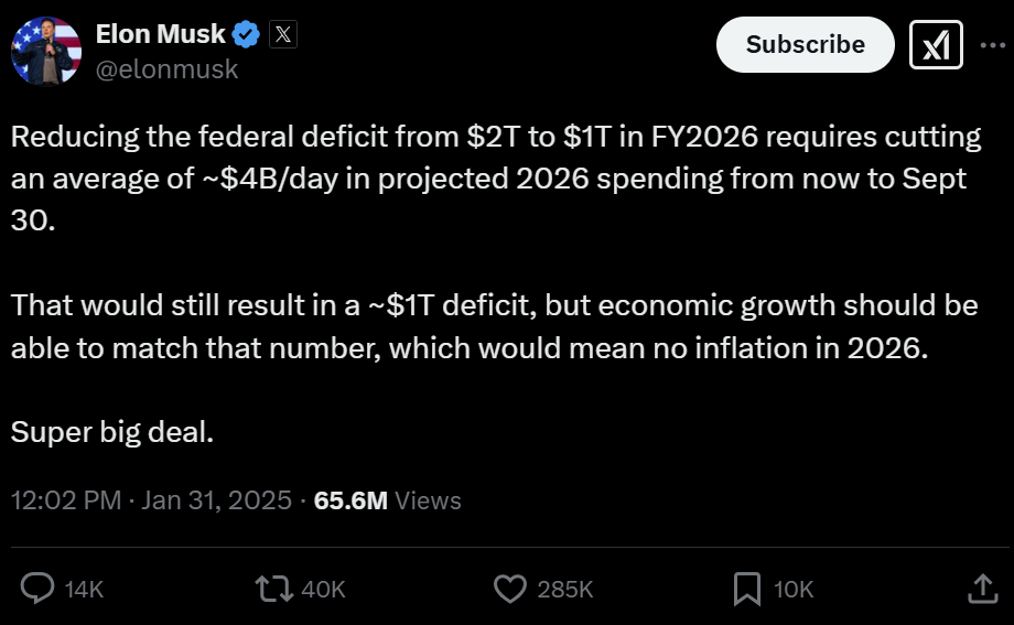 市场看到了吗?“马斯克式”削减赤字,震动美国政坛,“DOGE每周无偿工作120小时,而官僚们只有40小时”!