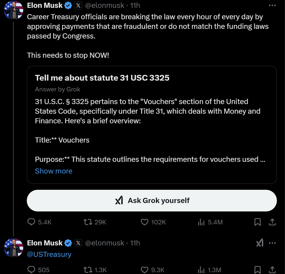 市场看到了吗?“马斯克式”削减赤字,震动美国政坛,“DOGE每周无偿工作120小时,而官僚们只有40小时”!