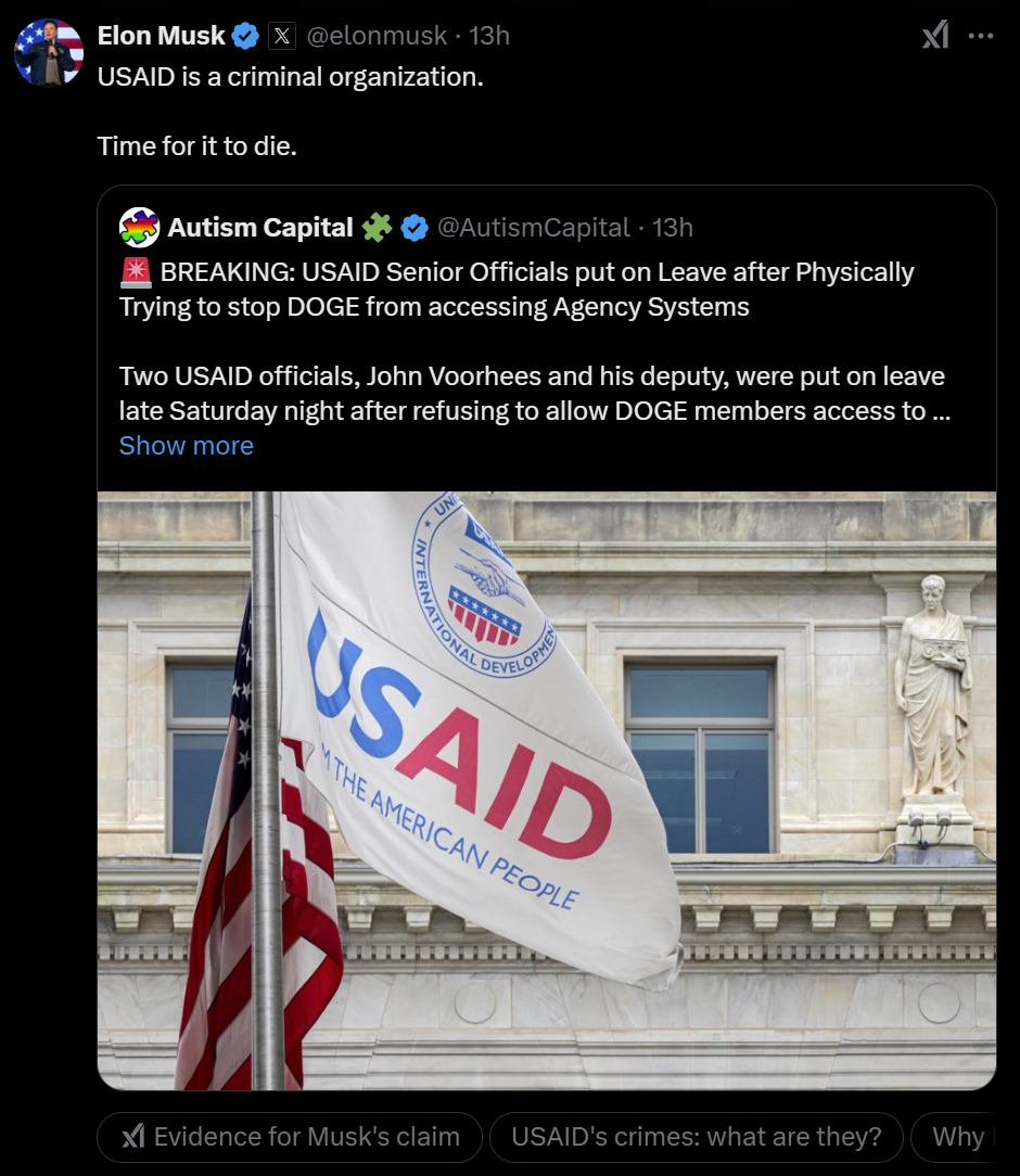 市场看到了吗?“马斯克式”削减赤字,震动美国政坛,“DOGE每周无偿工作120小时,而官僚们只有40小时”!