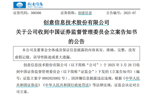 因涉嫌信息披露违法违规,创意信息被证监会立案调查