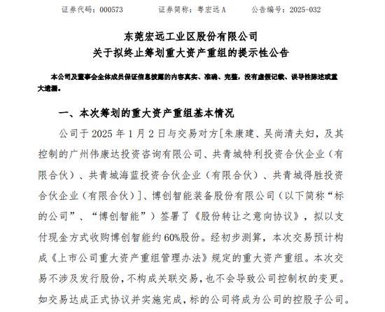 突发!000573,重大资产重组拟终止!已筹划超5个月