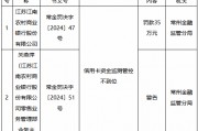 江苏江南农村商业银行被罚35万元:信用卡资金监测管控不到位 江苏江南农村商业银行被罚35万元:信用卡资金监测管控不到位