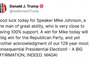 特朗普：约翰逊作为美国众议长“非常接近”获得100%的支持