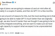 OpenAI首席执行官Sam Altman：可能会在几周内发布o3和o4-mini